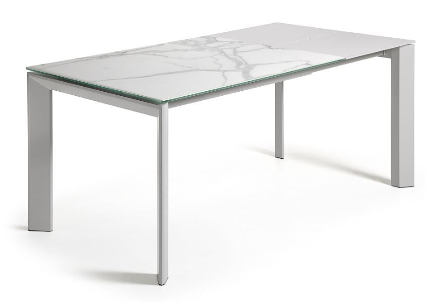Masa dining extensibila gri/alba din metal 80x(120)180 cm Axis Kalos White Kave Home