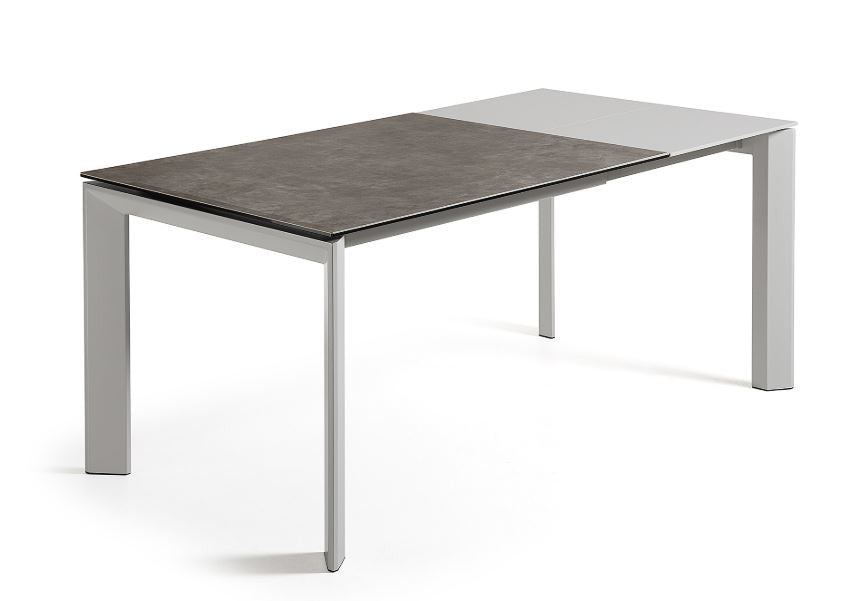 Masa dining extensibila gri/alba din metal 80x(120)180 cm Axis Vulcano Ash Kave Home