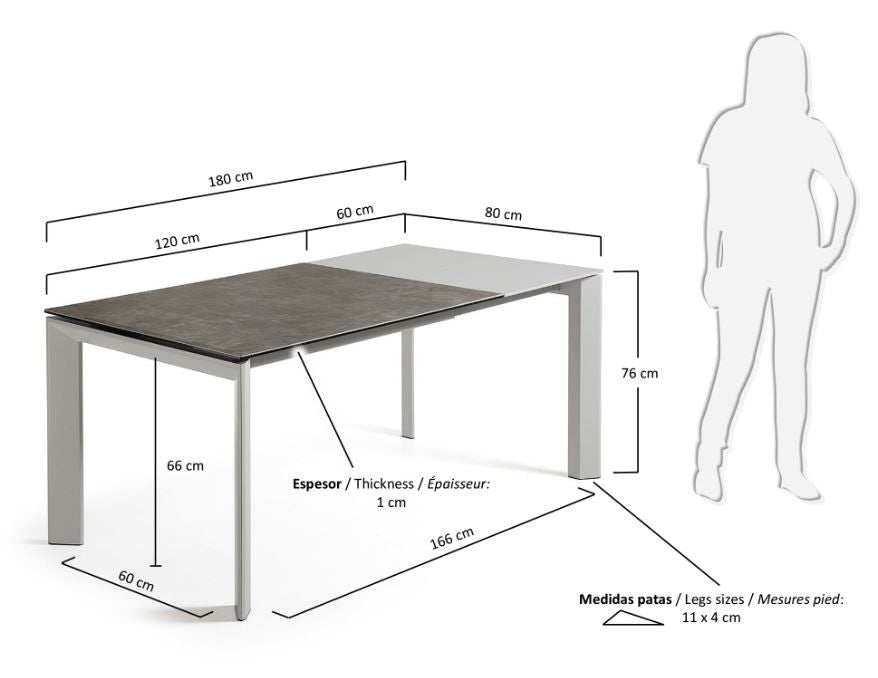 Masa dining extensibila gri/alba din metal 80x(120)180 cm Axis Vulcano Ash Kave Home
