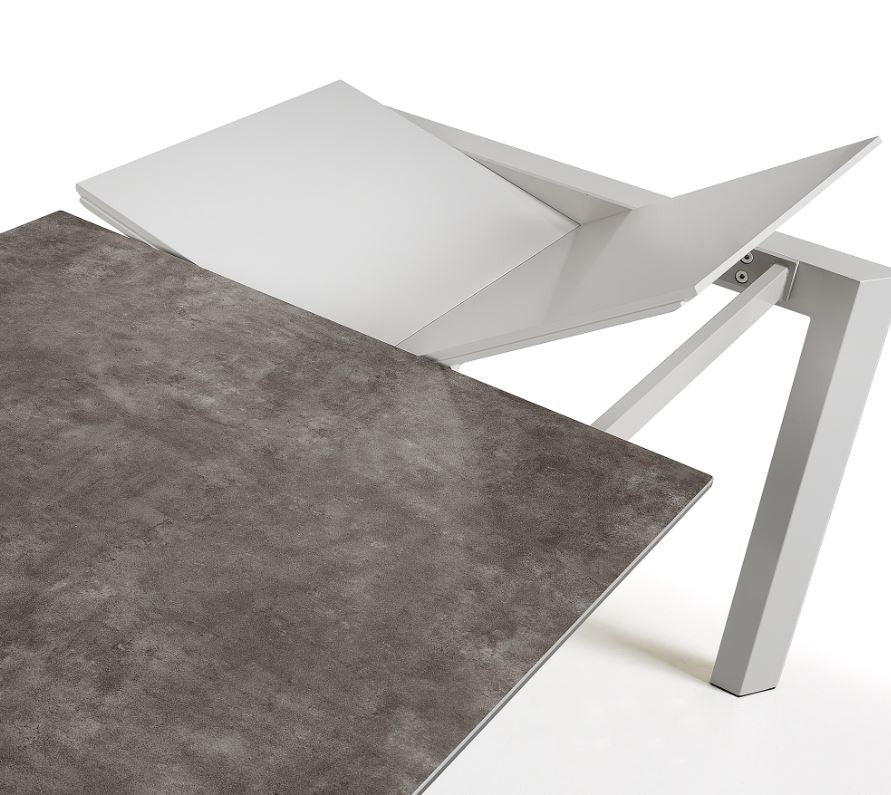 Masa dining extensibila gri/alba din metal 80x(120)180 cm Axis Vulcano Ash Kave Home