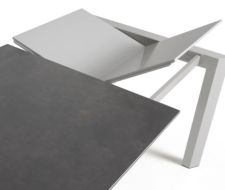 Masa dining extensibila gri/alba din metal 80x(120)180 cm Axis Vulcano Roca Kave Home