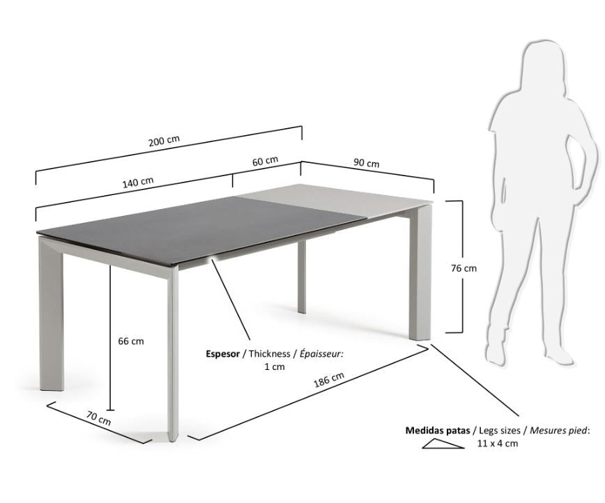 Masa dining extensibila gri/alba din metal 90x(140)200 cm Axis Vulcano Roca Kave Home