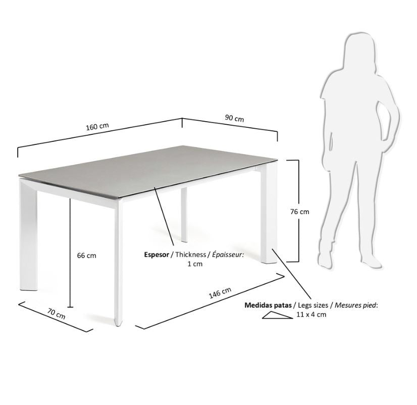 Masa dining extensibila gri/alba din metal 90x(160)220 cm Axis Hydra Lead Kave Home