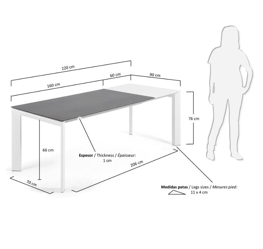 Masa dining extensibila gri/alba din metal 90x(160)220 cm Axis Vulcano Roca Kave Home
