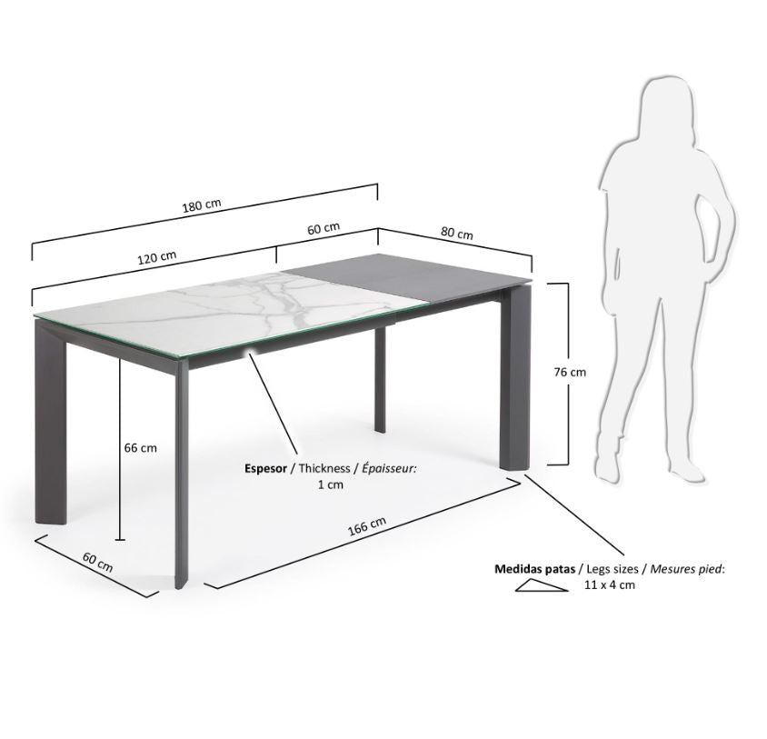 Masa dining extensibila gri din metal 80x(120)180 cm Axis Kalos White Kave Home