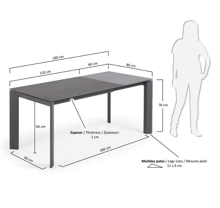 Masa dining extensibila gri din metal 80x(120)180 cm Axis Vulcano Roca Kave Home