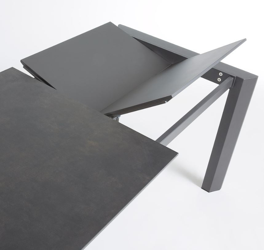 Masa dining extensibila gri din metal 80x(120)180 cm Axis Vulcano Roca Kave Home