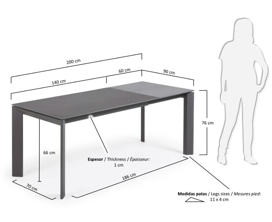 Masa dining extensibila gri din metal 90x(140)200 cm Axis Vulcano Roca Kave Home