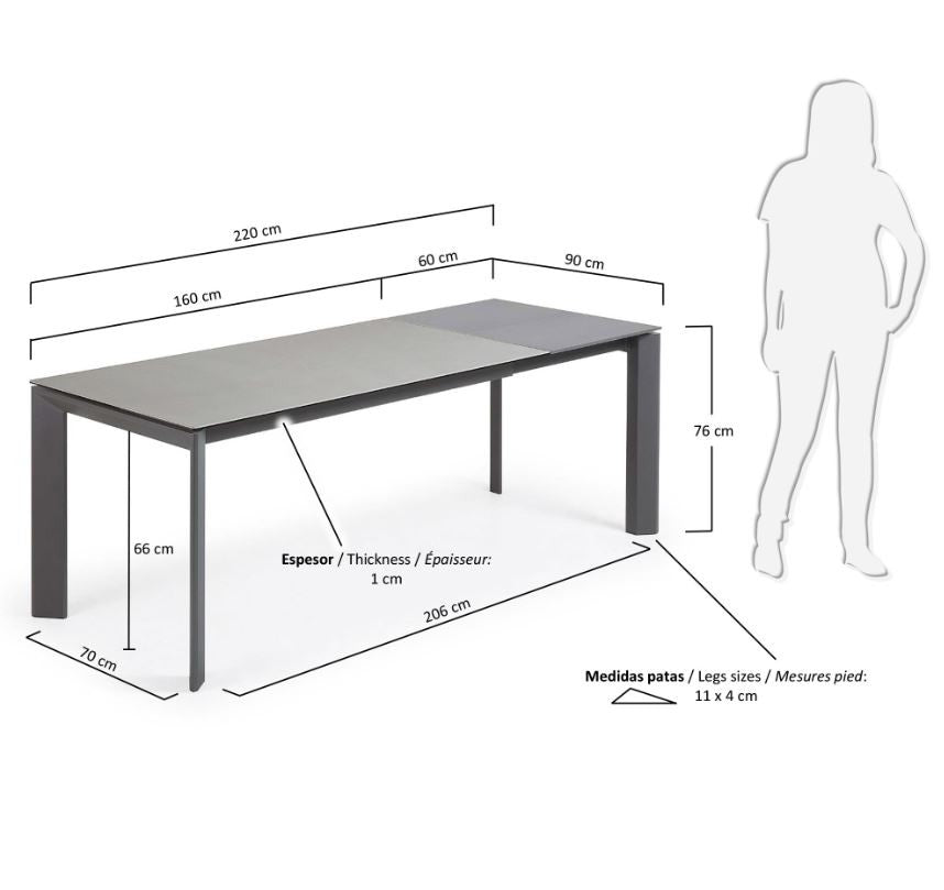 Masa dining extensibila gri din metal 90x(160)220 cm Axis Hydra Lead Kave Home