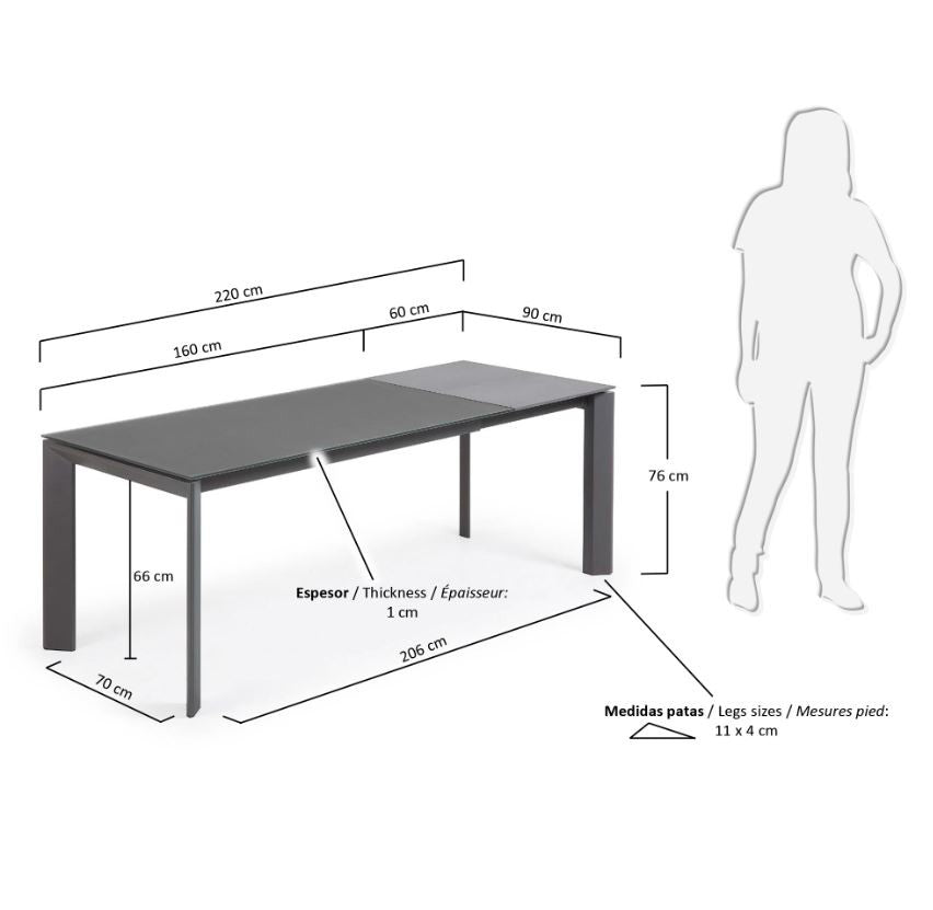 Masa dining extensibila gri din metal 90x(160)220 cm Axis Kave Home