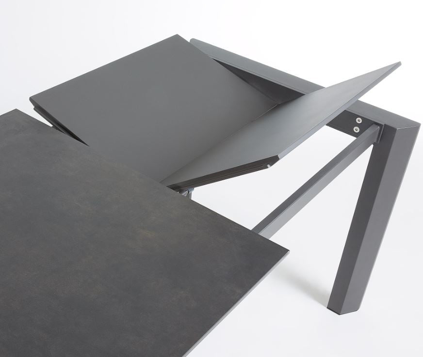 Masa dining extensibila gri grafit din metal 90x160(220) cm Axis Vulcano Roca Kave Home