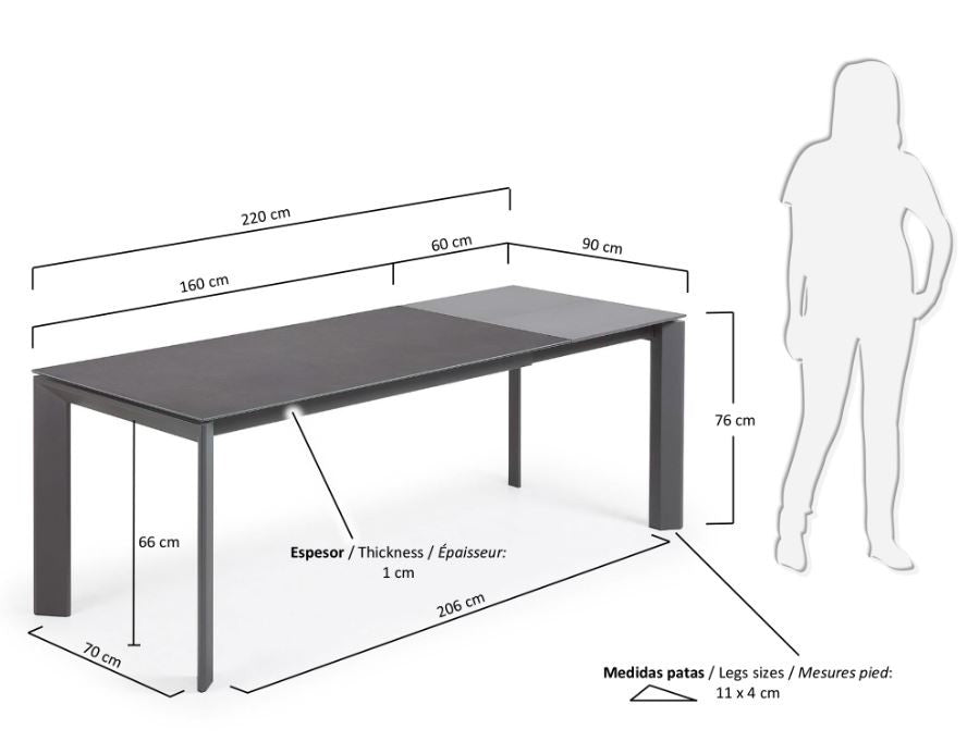 Masa dining extensibila gri grafit din metal 90x160(220) cm Axis Vulcano Roca Kave Home