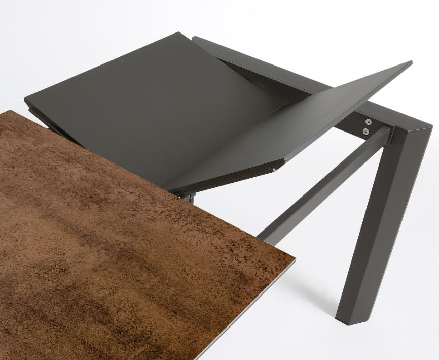 Masa dining extensibila gri/maro din metal 80x(120)180 cm Axis Iron Corten Kave Home
