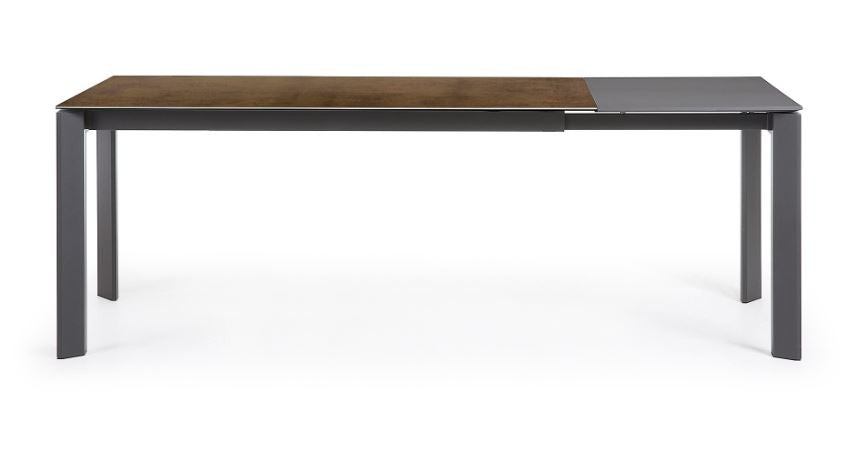 Masa dining extensibila gri/maro din metal 90x(160)220 cm Axis Iron Corten Kave Home