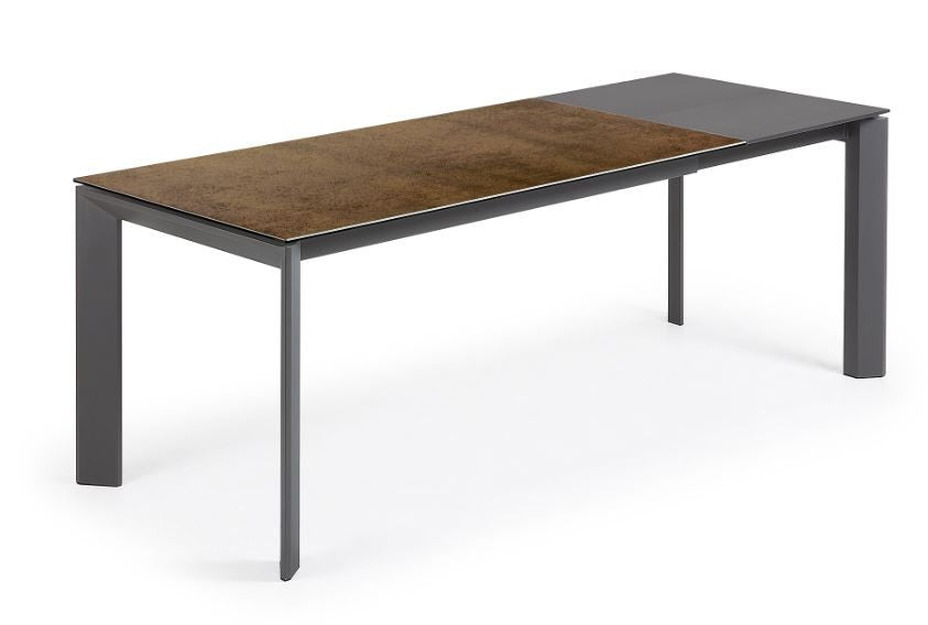 Masa dining extensibila gri/maro din metal 90x(160)220 cm Axis Iron Corten Kave Home