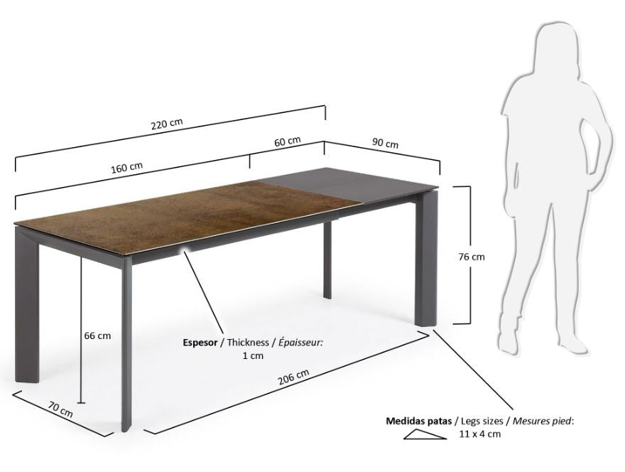 Masa dining extensibila gri/maro din metal 90x(160)220 cm Axis Iron Corten Kave Home