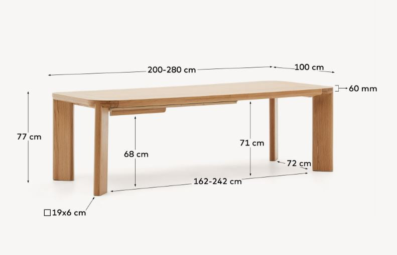 Masa dining extensibila maro din lemn 100x200(280) cm Jondal Kave Home