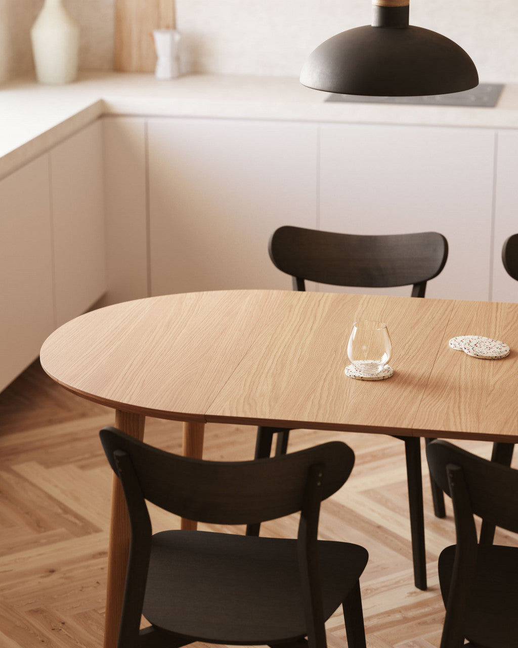 Masa dining extensibila maro din lemn 90(170) cm Oqui Kave Home
