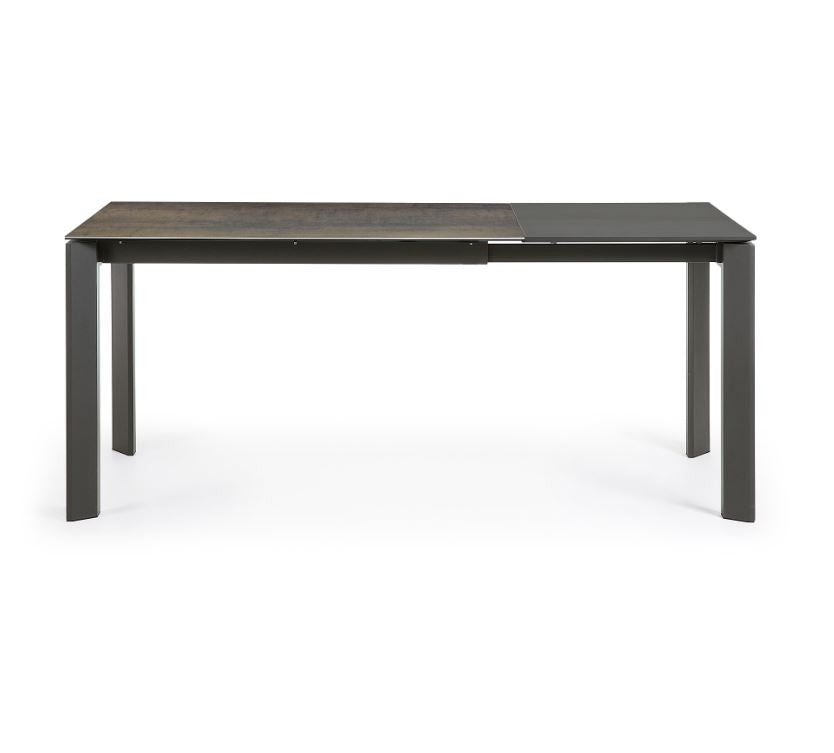 Masa dining extensibila maro din metal 80x(120)180 cm Axis Iron Moss Kave Home