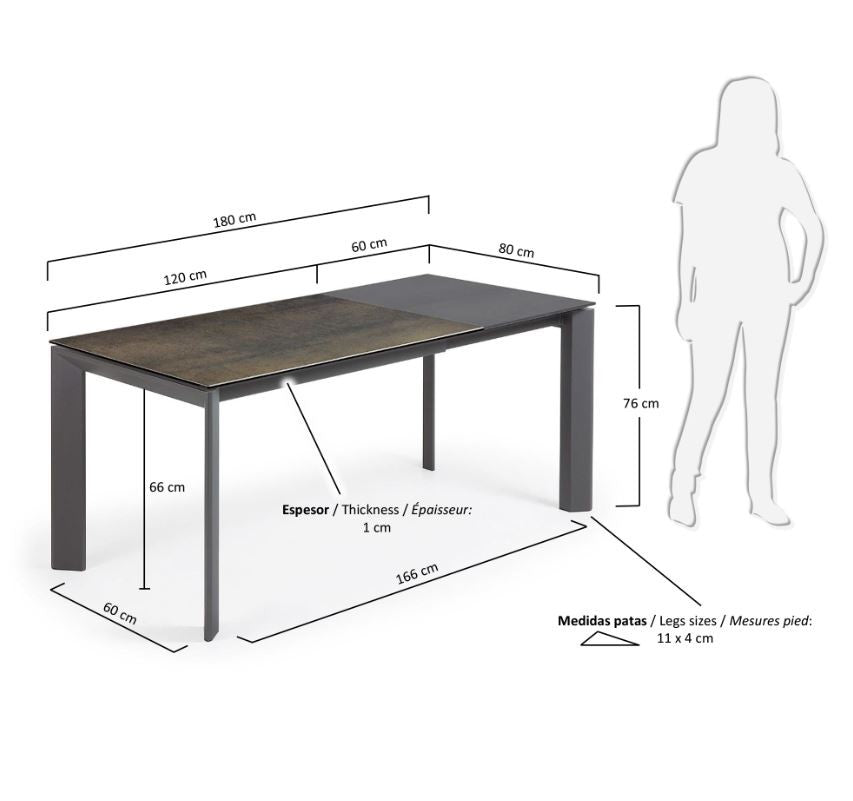 Masa dining extensibila maro din metal 80x(120)180 cm Axis Iron Moss Kave Home