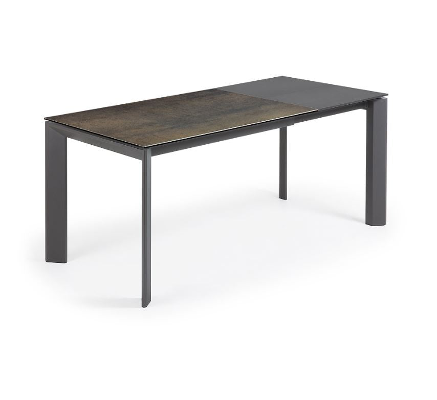 Masa dining extensibila maro din metal 80x(120)180 cm Axis Iron Moss Kave Home