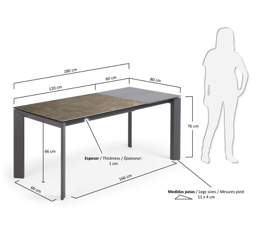 Masa dining extensibila maro din metal 80x(120)180 cm Axis Vulcano Ash Kave Home