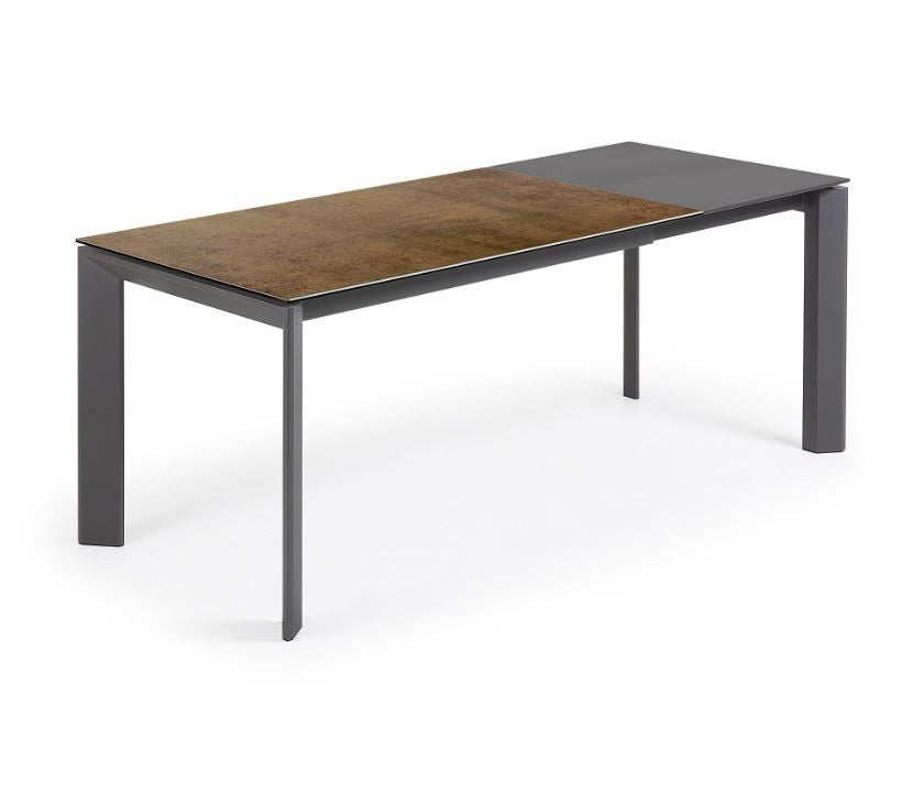Masa dining extensibila maro din metal 90x(140)200 cm Axis Iron Corten Kave Home