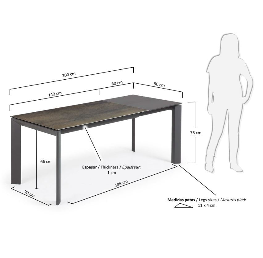 Masa dining extensibila maro din metal 90x(140)200 cm Axis Iron Moss Kave Home