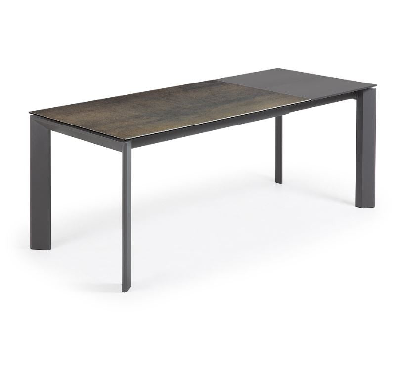 Masa dining extensibila maro din metal 90x(140)200 cm Axis Iron Moss Kave Home