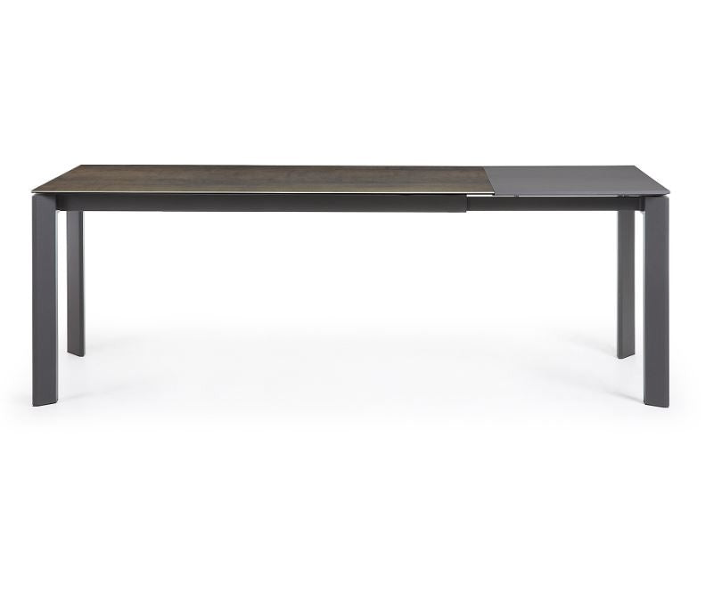 Masa dining extensibila maro din metal 90x(160)220 cm Axis Iron Moss Kave Home