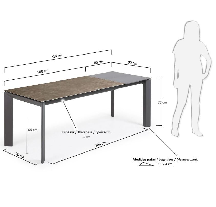 Masa dining extensibila maro din metal 90x(160)220 cm Axis Vulcano Ash Kave Home