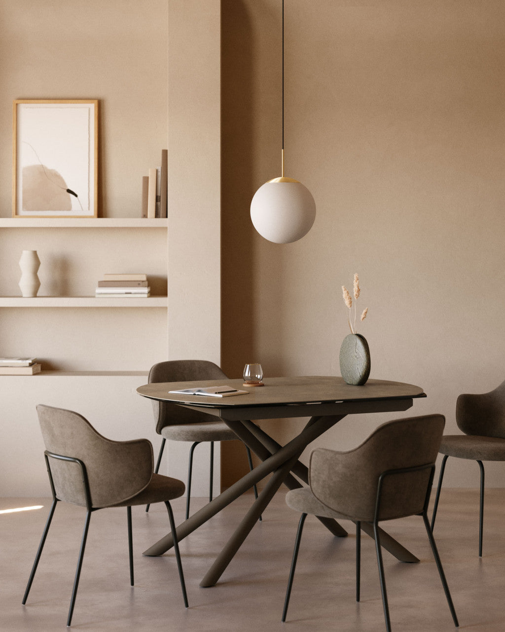 Masa dining extensibila maro/neagra din metal 100x130(190) cm Yodalia Kave Home