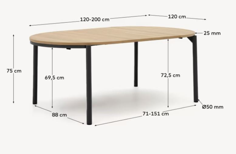 Masa dining extensibila maro/neagra din metal 120(200) cm Montuiri Kave Home