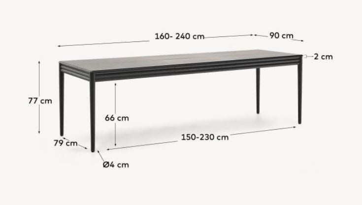 Masa dining extensibila neagra din lemn 90x160(240) cm Lenon Kave Home