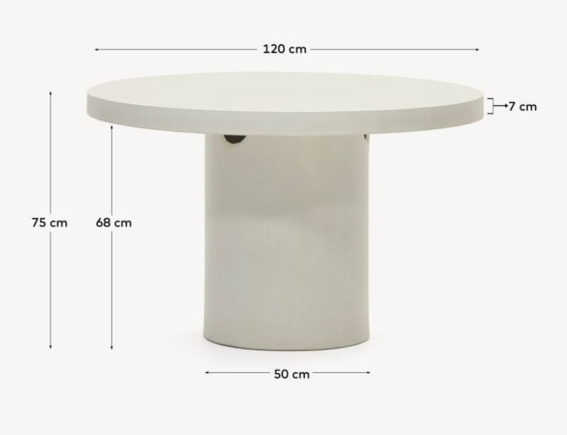 Masa dining exterior alba din ciment 120 cm Aiguablava Kave Home