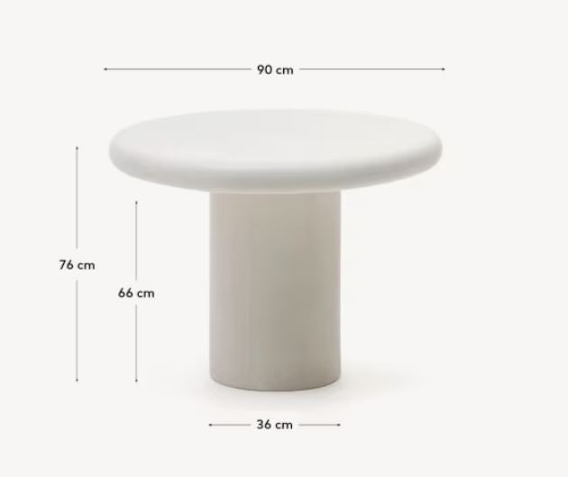 Masa dining exterior alba din ciment 90 cm Addaia Kave Home
