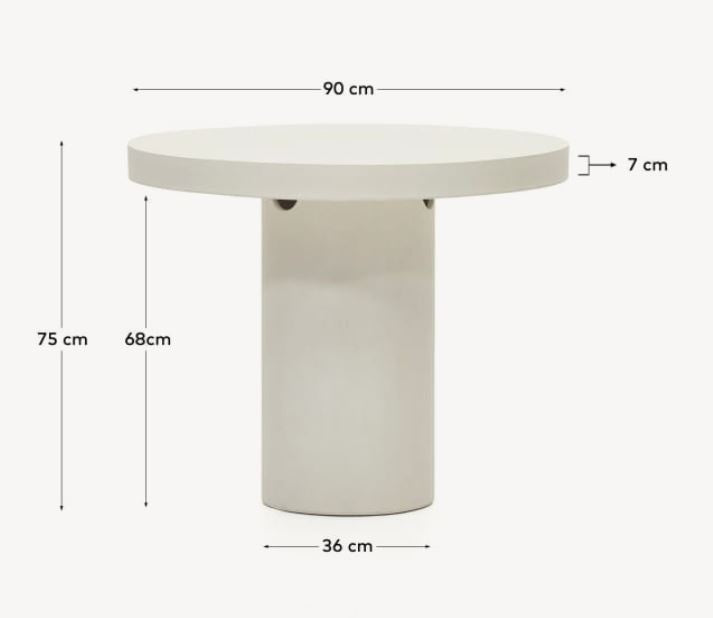 Masa dining exterior alba din ciment 90 cm Aiguablava Kave Home