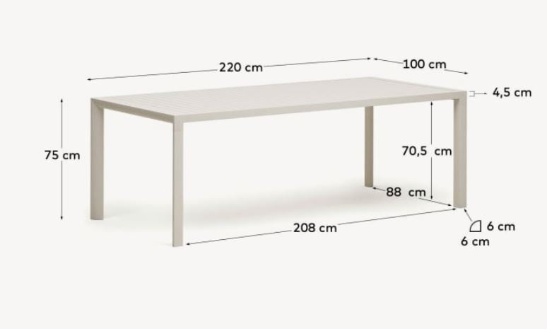 Masa dining exterior alba din metal 100x220 cm Culip Kave Home