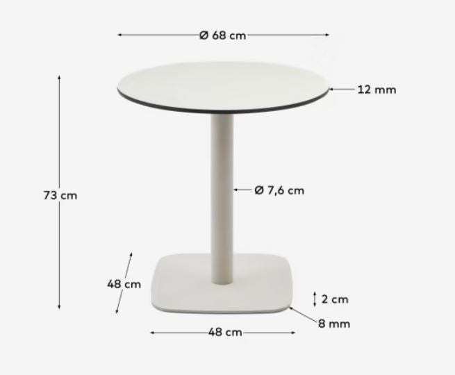 Masa dining exterior alba din metal 68 cm Dina Kave Home