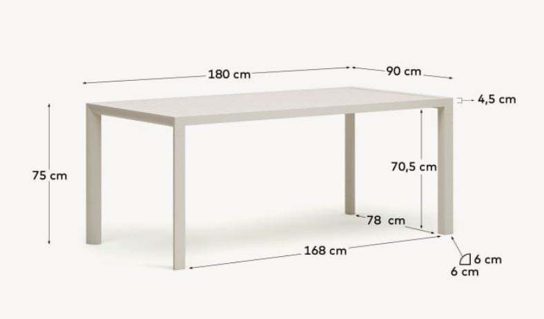 Masa dining exterior alba din metal 90x180 cm Culip Kave Home