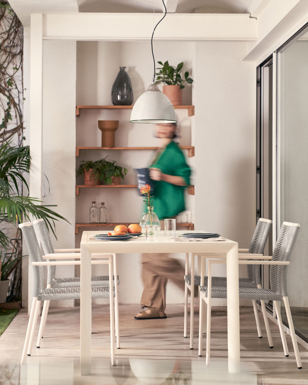 Masa dining exterior alba din metal 90x180 cm Culip Kave Home