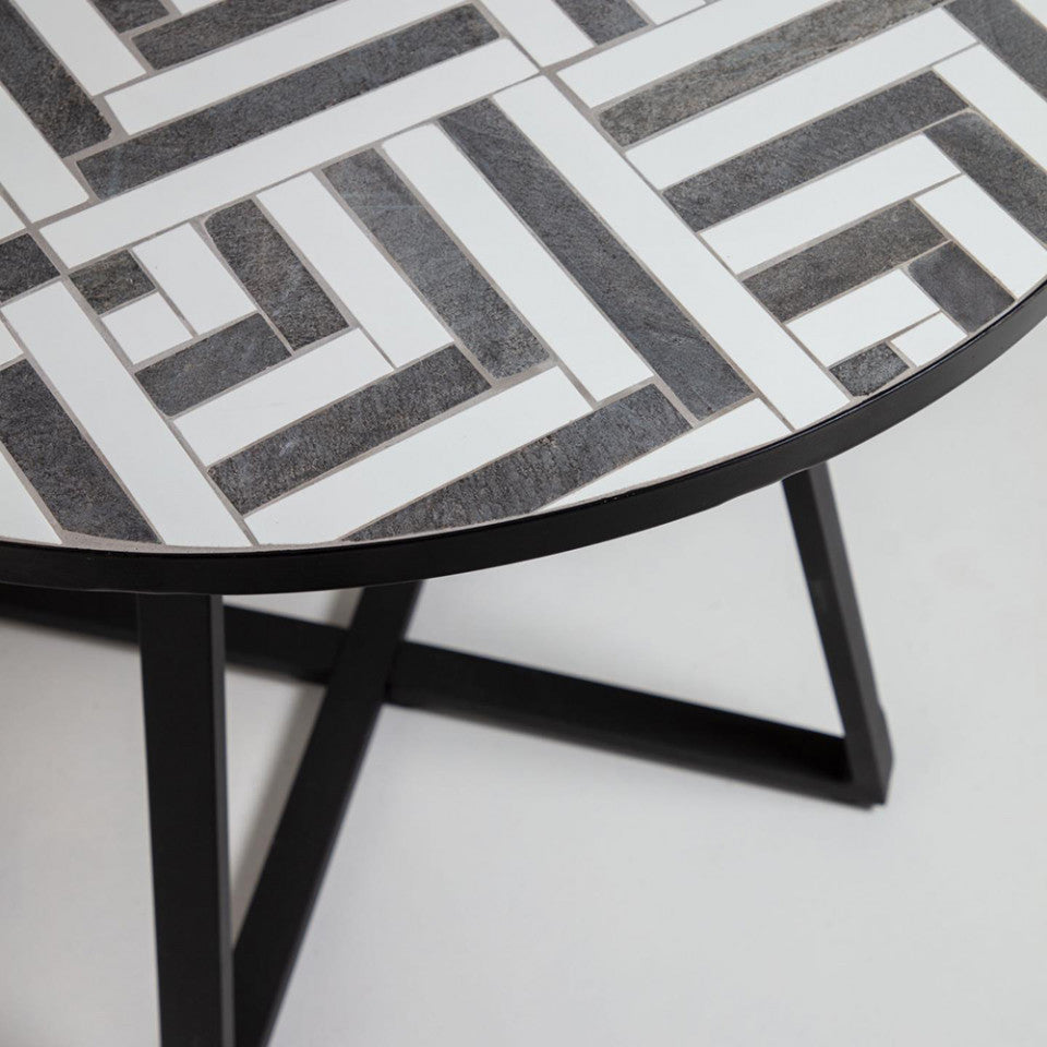 Masa dining exterior alba/maro din ceramica si metal 90 cm Tella Kave Home