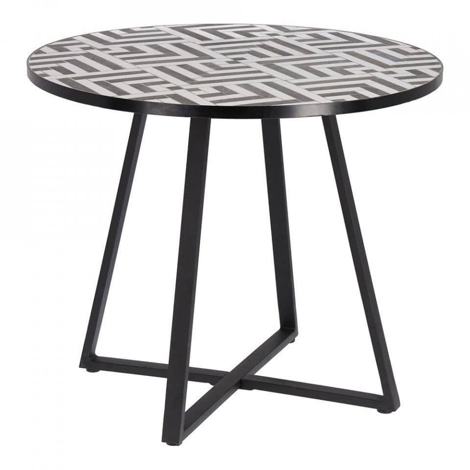 Masa dining exterior alba/maro din ceramica si metal 90 cm Tella Kave Home