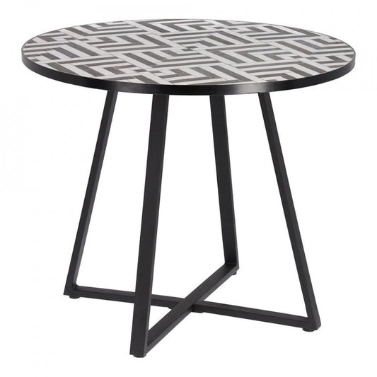 Masa dining exterior alba/maro din ceramica si metal 90 cm Tella Kave Home