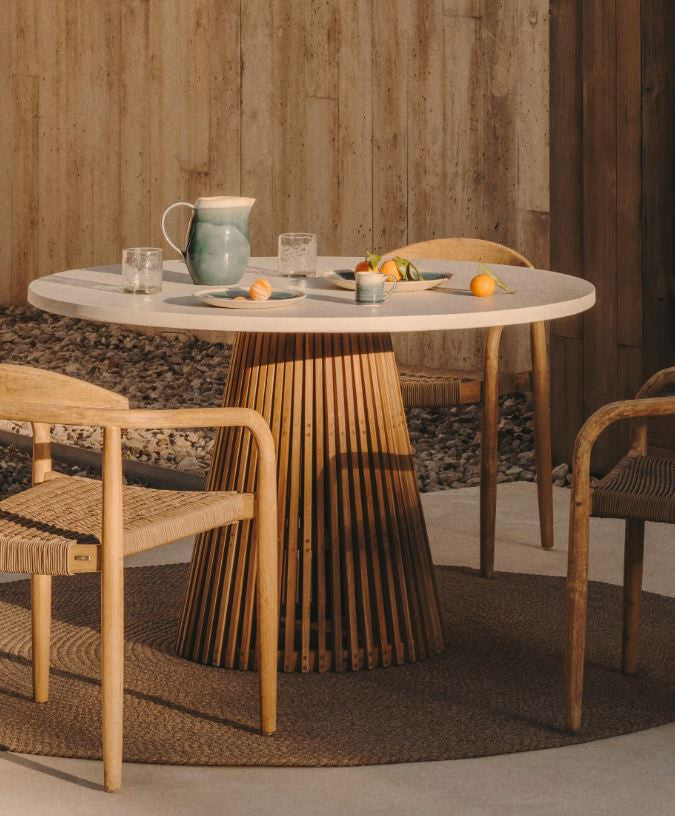 Masa dining exterior alba/maro din lemn 120 cm Alcaufar Kave Home