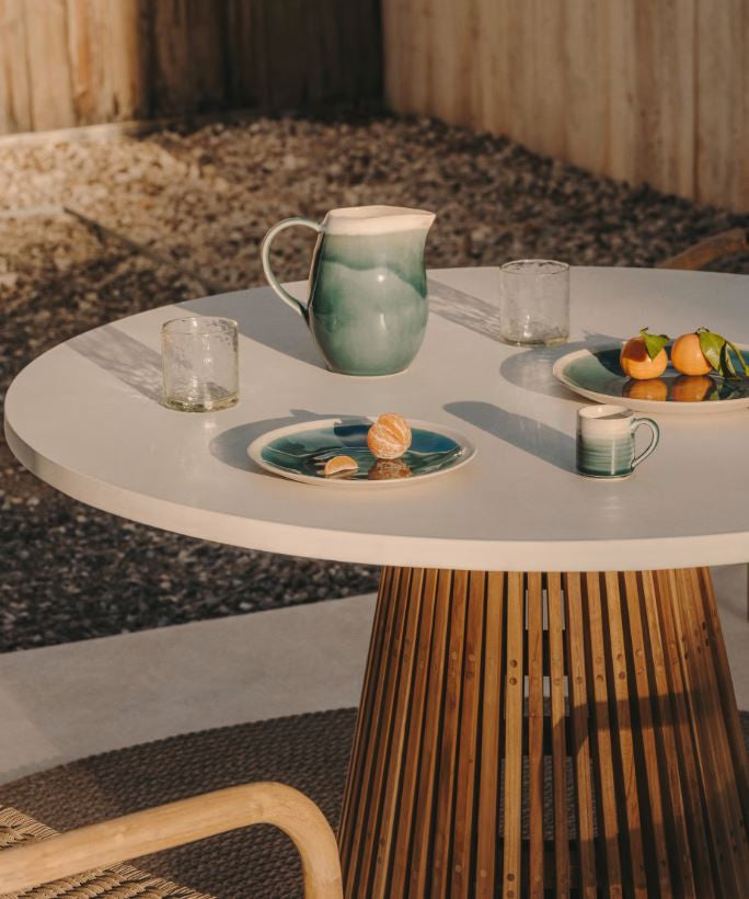 Masa dining exterior alba/maro din lemn 120 cm Alcaufar Kave Home