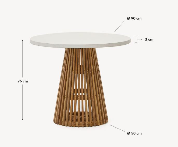 Masa dining exterior alba/maro din lemn 90 cm Alcaufar Kave Home