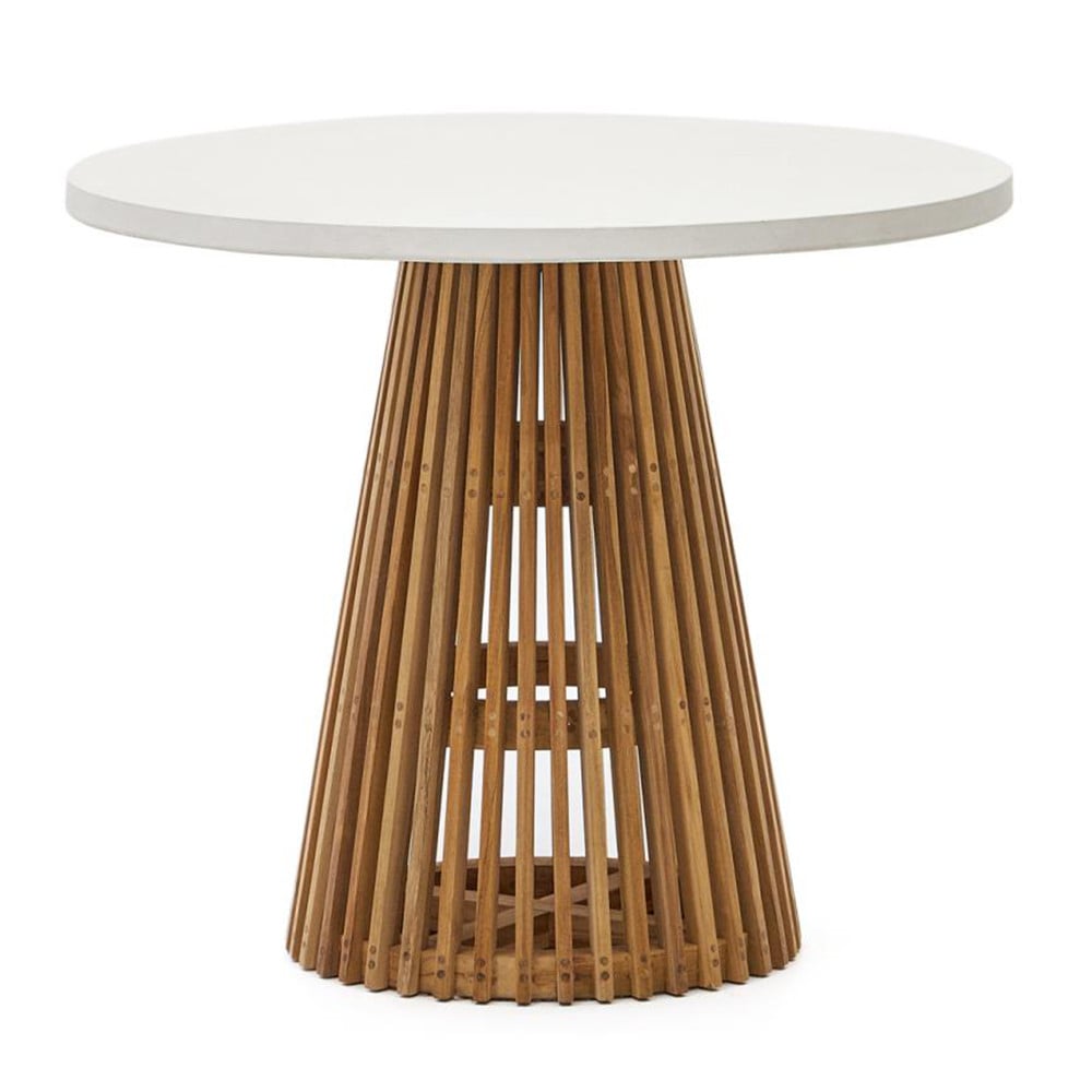 Masa dining exterior alba/maro din lemn 90 cm Alcaufar Kave Home