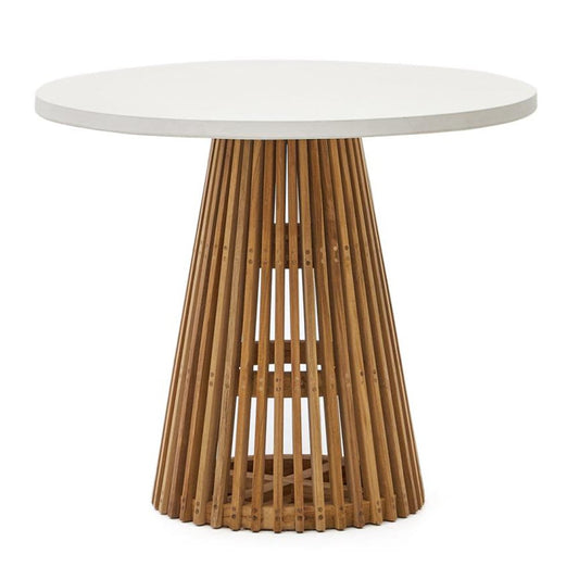 Masa dining exterior alba/maro din lemn 90 cm Alcaufar Kave Home