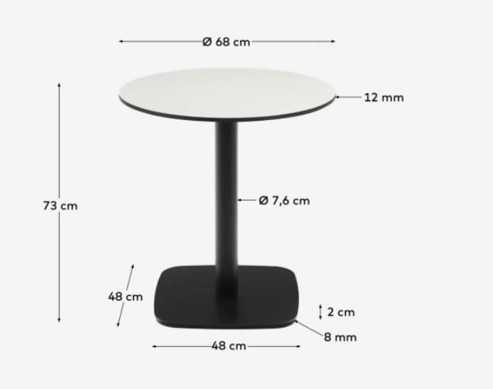 Masa dining exterior alba/neagra din metal 68 cm Dina Kave Home